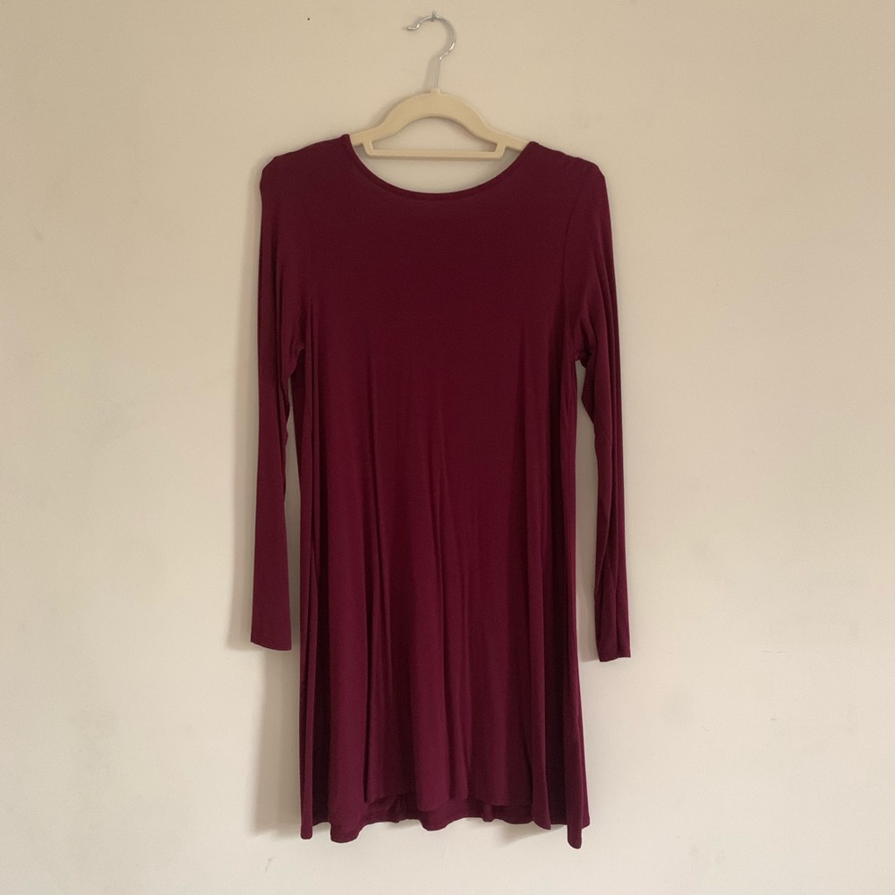 Long Sleeve Cranberry Shift Dress